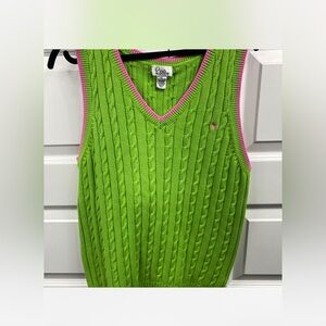 Lilly Pulitzer Green Knit Vest with Pink Edging ~ Size XL